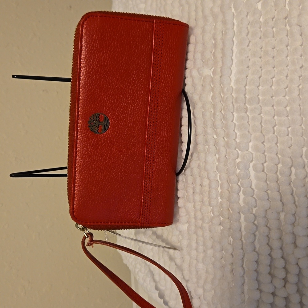 Timberland Women's Red Cherry Leather RFID Wallet Clutch Wristlet with Strap